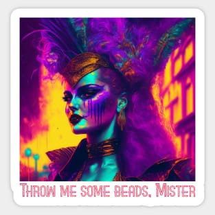 Cyberpunk-synthwave Mardi Gras Woman Sticker